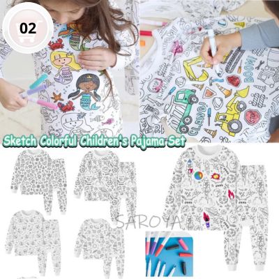 2 - DIY Crianças Pijamas Colorir Manga Longa Topo E Calças Arte Cor Sua Própria