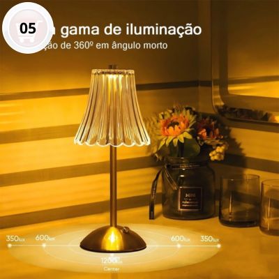 5 - Lâmpada Abajur Mesa Com Barra Led Sensor Toque De Luz Quarto Sem Fio 3 Cores